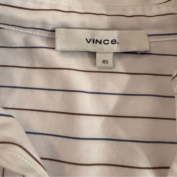Vince Women's White Burgundy Blue Pin Stripe Popover Blouse - Picture 5 of 9